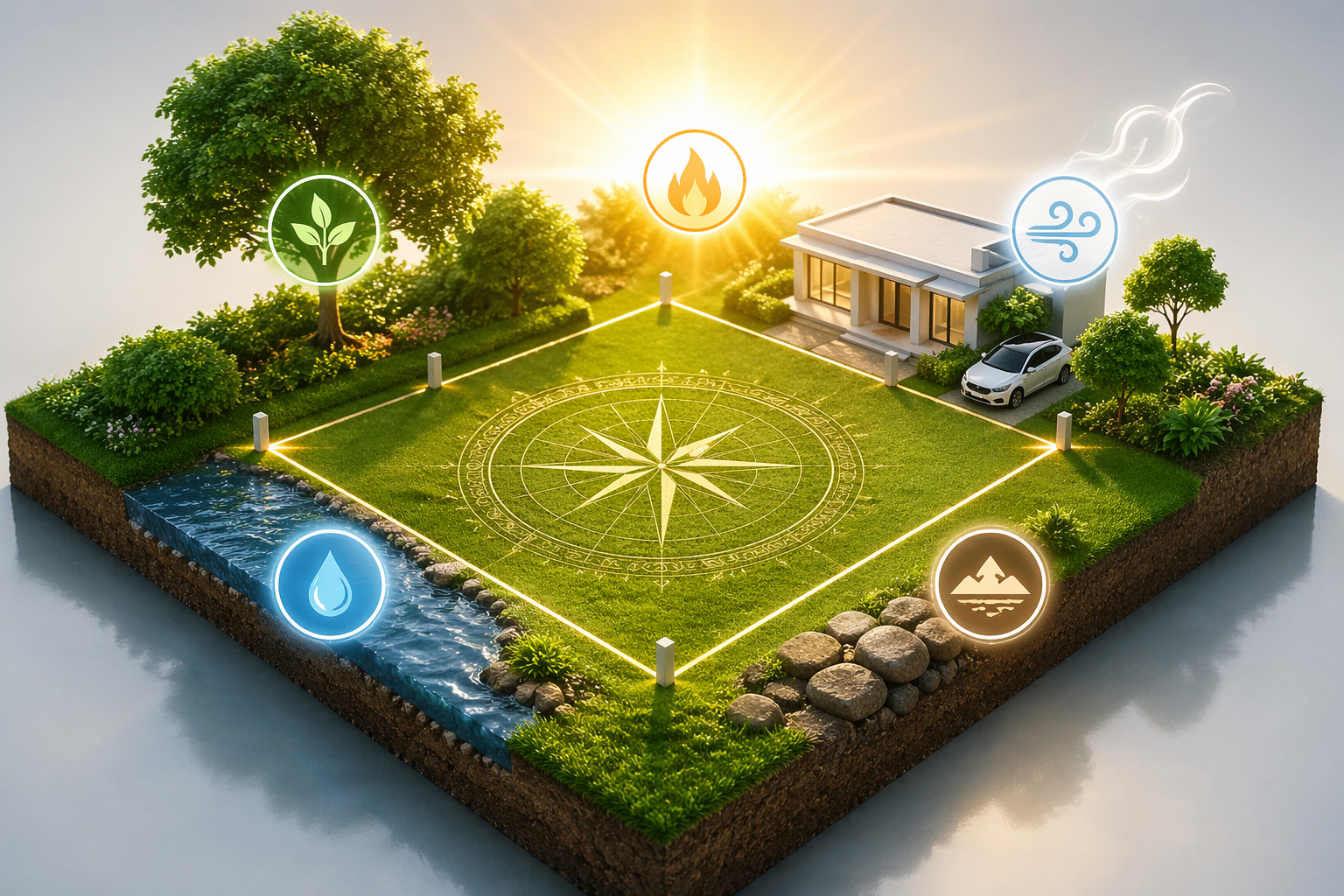 3D model of a Vastu plot analysis with all four essential elements, guiding you on how to select the perfect plot as per Vastu.