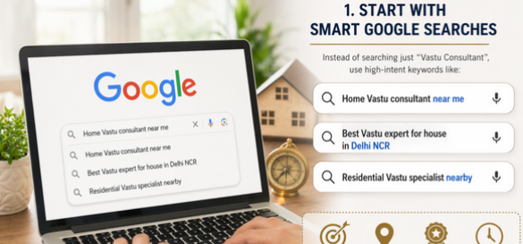 A laptop screen displaying Google search results to help you easily find the best vastu consultant in india for your home or office planning.