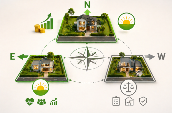 Plot direction chart illustrating essential vastu tips for buying land.