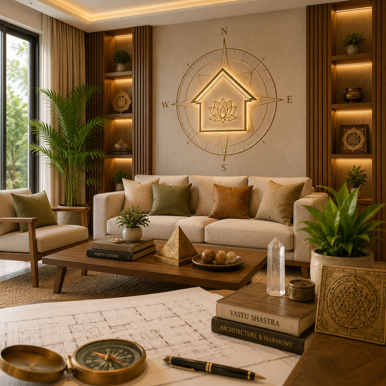 A beautifully designed living room interior, incorporating Vastu insights for a harmonious and positive home environment.