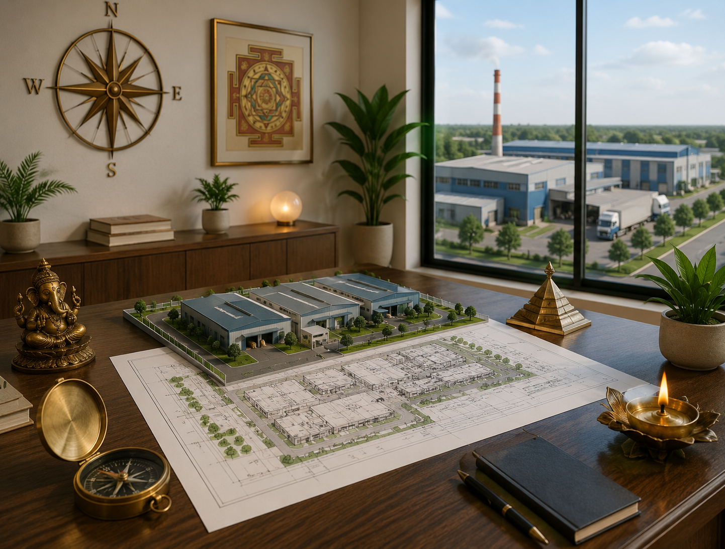 Factory Vastu Consultation workspace showing industrial layout planning, factory design mapping, and Vastu solutions for business efficiency.