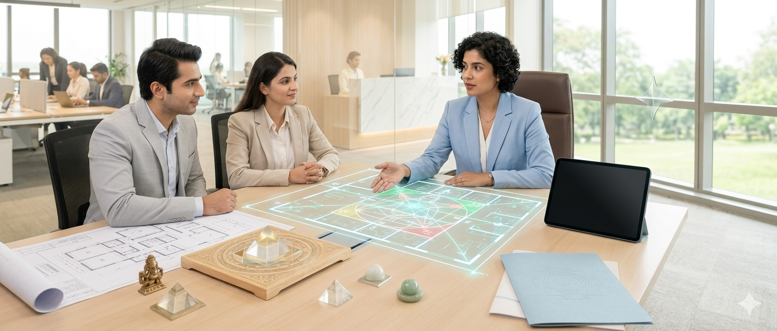 Commercial Vastu Services consultation meeting for office and business space planning to improve growth, success, and positive energy.